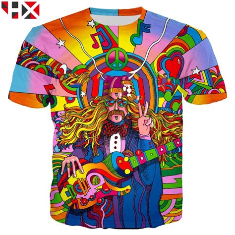 Hx Newest Summer Fashion Hippie Musician T Shirt 3d Colorful A Groovy Hippie Unisex Tops H045