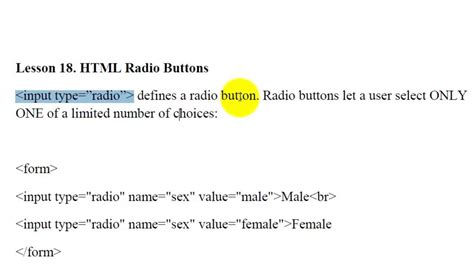 Html Lesson 18 Radio Buttons Easy Steps Sahalsoftware Youtube