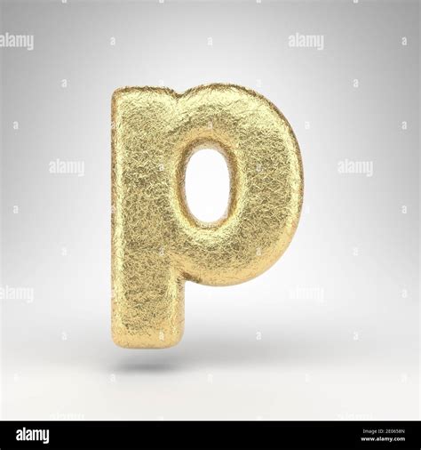 Letter P Lowercase On White Background Creased Golden Foil 3d Rendered