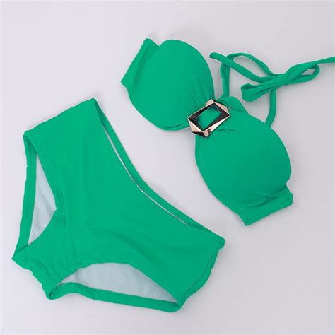 Sheasy New Brand Solid Sexy Push Up Women Bikini Swimwear Halter Swimsuit Hot Sport Girls 3