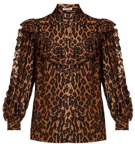 Miu Miu Leopard Print Silk Blouse Womens Leopard Top Collection Printed Blouse Popular