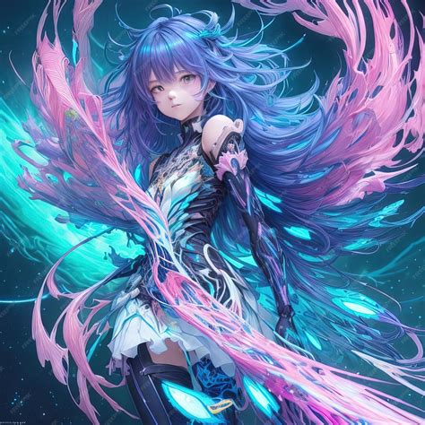 Premium Photo Anime Girl With Purple Hair And Blue Eyes With Wings
