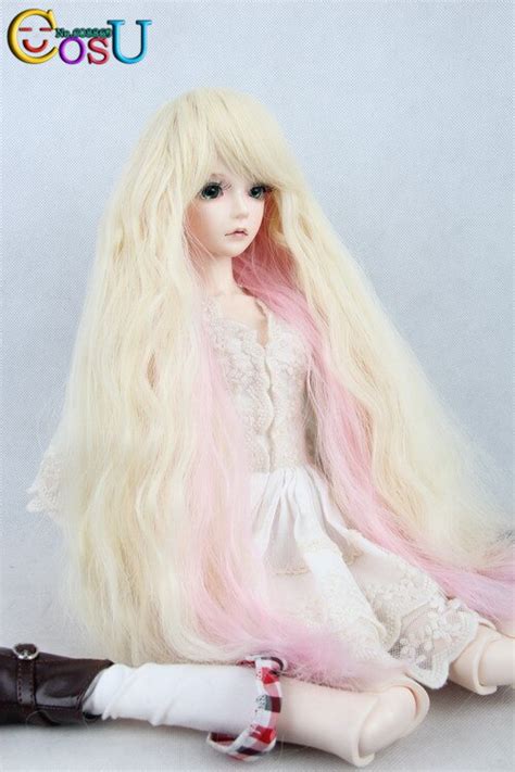 1 3 1 4 1 6 Pullip Dollfie Doll Bjd Wig Pink And Beige Layer Curly Long Hair High Quality Wig On