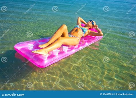 Pretty Blonde On Inflatable Raft Stock Image Image