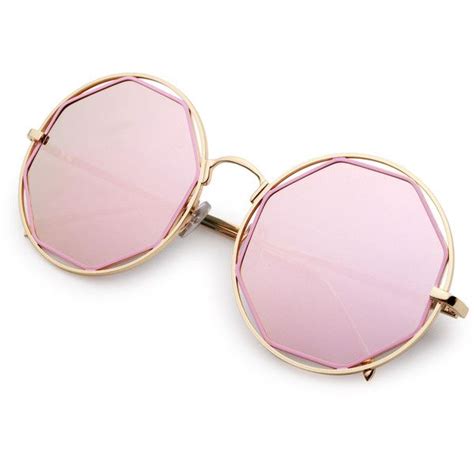 shein sheinside gold frame pink lens hollow out sunglasses 11 liked on polyvore featuring