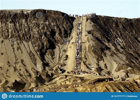 Tourists Climb The Steps Of Mount Bromo Crater Editorial