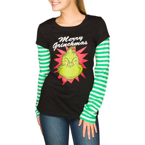 Dr Seuss Junior Womens The Grinch Merry Grinchmas Holiday Long Sleeve T