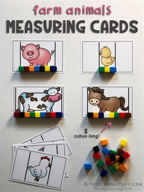 Farm Animals - Measuring Cards. Printable measuring (non-standard