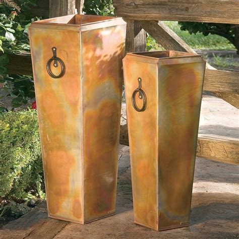 H Potter 13 In W X 35 In H Rustic Copper Metal Planter In The Pots