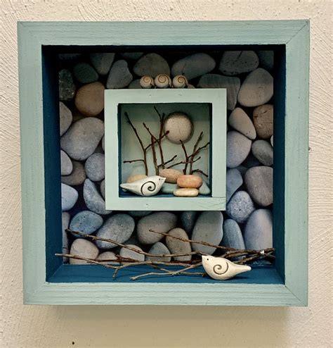 Sue Davis Mixed Media Shadow Box Shadow Box Pebble Art