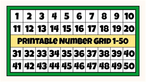 Printable Number Grid 1 50 Number Grid Printable Numbers Numbers