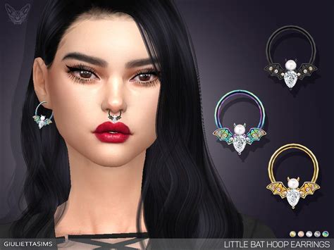 Sims 4 — Little Bat Hoop Earrings By Feyona — 5 Swatches Base Game