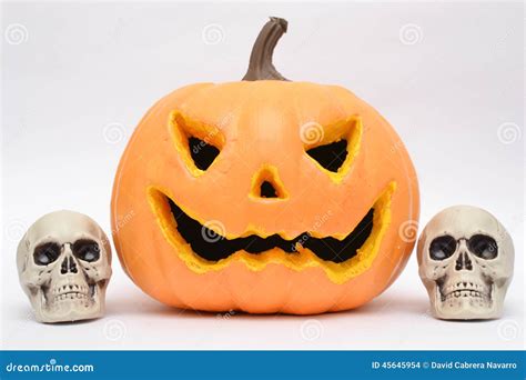 Halloween Pumpkin And Skulls Stock Photo Image Of Brown Funny 45645954