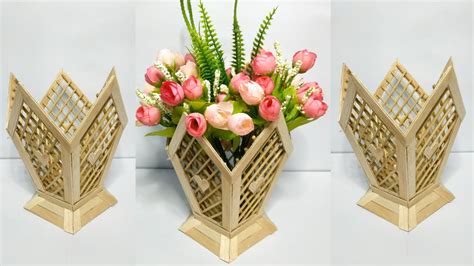 Kreasi Dari Stik Es Krim Membuat Vas Bunga Dari Stik Es Krim Popsicle Stick Flower Vase