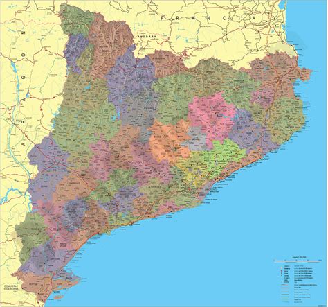 Catalonia Physical Political Poster Map