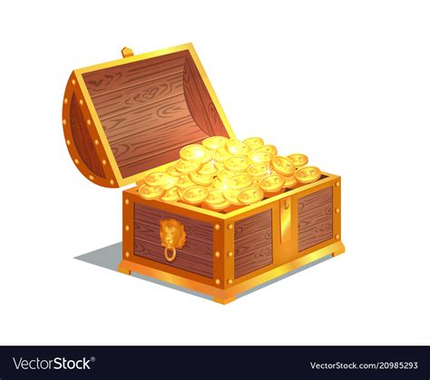 Ancient Gold Coins In Heavy Open Wooden Chest Vector Image