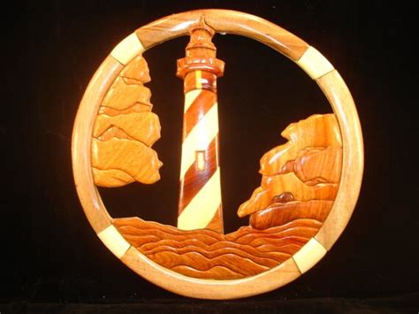 Hand Carved Wood Art Intarsia Lighthouse Sign By Myheritageusa