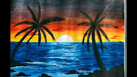 How To Draw A Sunset Drawing Easily Using Water Colour