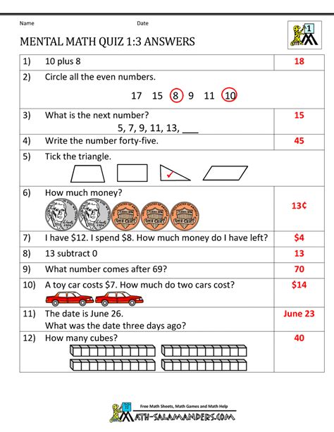 Job as a vedic maths trainer at institutes, schools, etc. First Grade Mental Math Worksheets