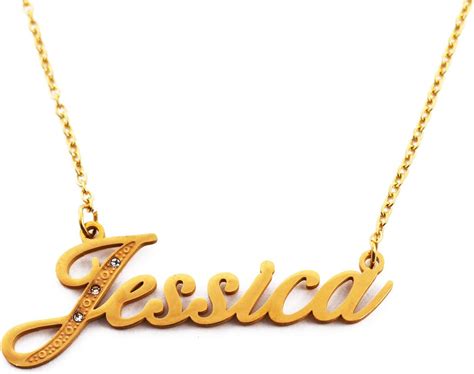 Name Necklaces Italic Jessica Personalized Gold Tone Dainty