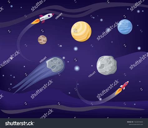Planets Rockets Poster Set Asteroids Meteors Vector De Stock Libre De