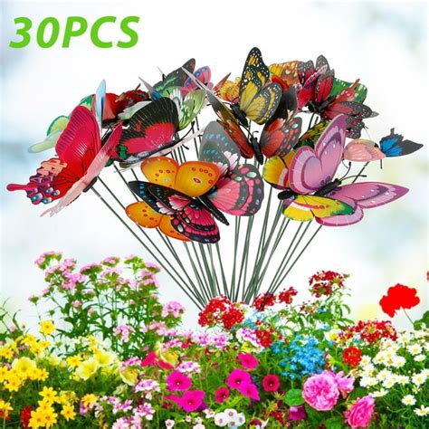 Hotbest Butterfly Stakes 30pcs Colorful Garden Butterflies Ornaments