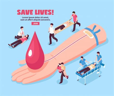 Bloeddonatie Isometrische Illustratie Donor Hand Met Rode Druppel En