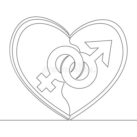 Continuous Line Drawing Gender Symbols In Heart Icon Vector Illustration Concept Stock Vector