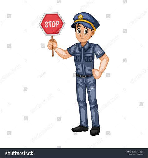 Illustrator Police Officer Stop Sign Young Stock Vector Royalty Free