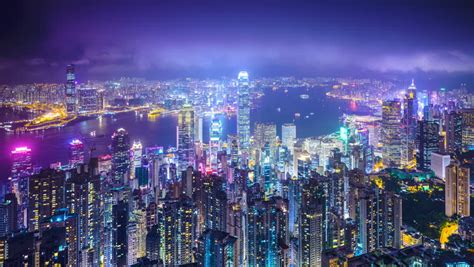 Futuristic City Night View With High Modern Buildings And