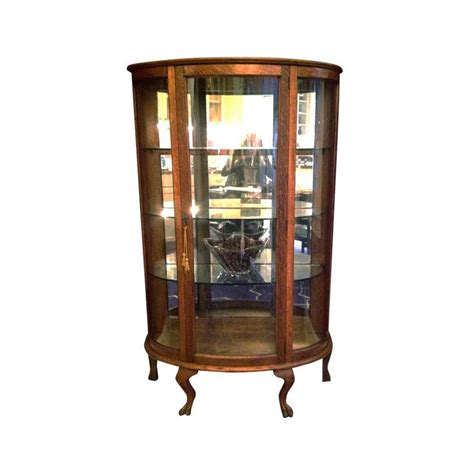 Antique Oak Curved Glass Curio Cabinet For Sale Glass Curio Cabinets