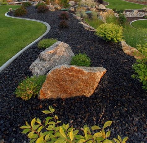 Black Mulch Rocks Landscaping With Rocks River Rock Landscaping