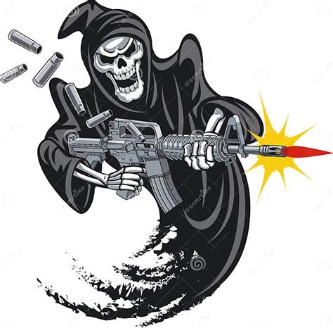 Skeleton Grim Reaper Firing M16 Assault Rifle Stock Vector