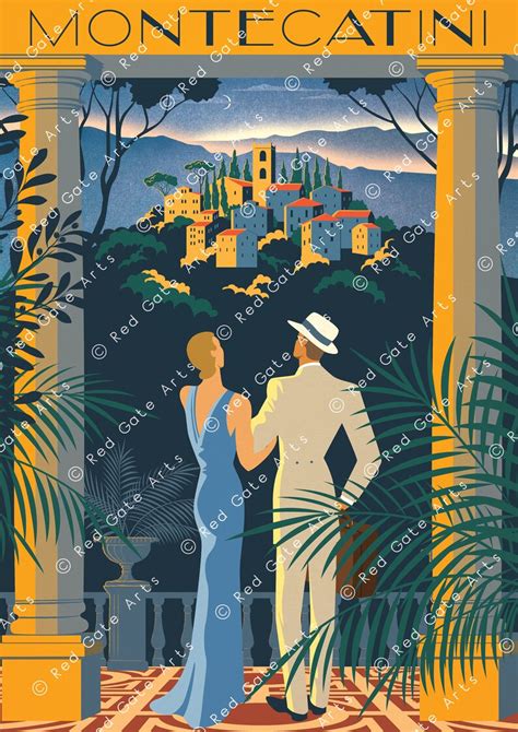 Montecatini Italy Art Deco Poster Romantic Vintage Summer Etsy