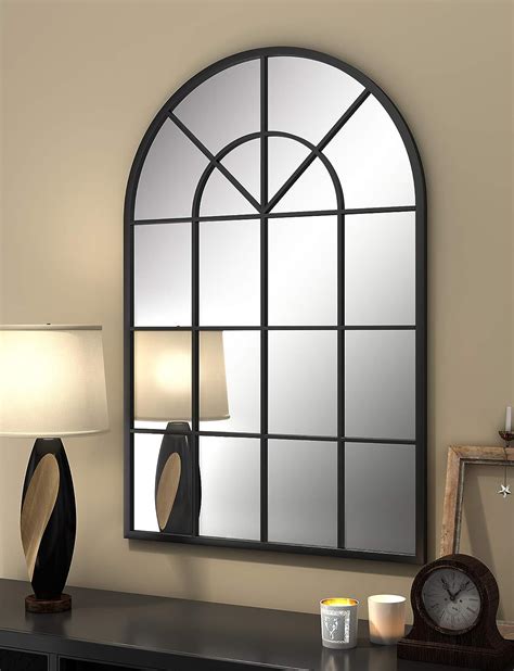 Hdyygy Metal Arched Window Mirror 32 X 48 Black Large