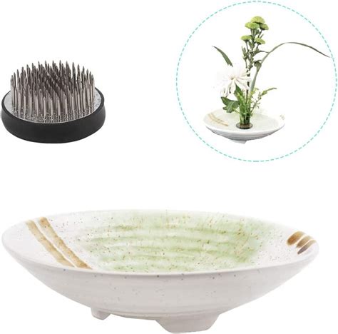 Buy Wandic Flower Arranging Supplies Set Of 2 Round Flower Frog And Ceramic Ikebana Vases For