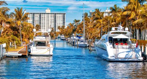 Boats Along Fort Lauderdale Canals On A Sunny Day Florida Editorial