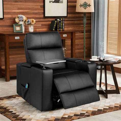 gymax massage theater recliner chair w remote control swivel tray black coffee