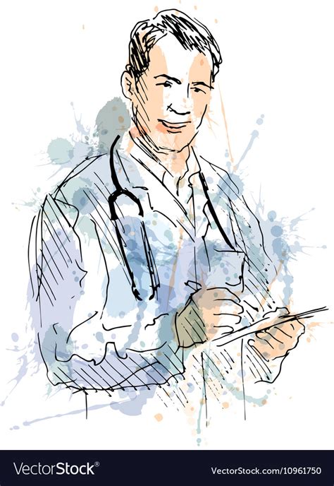 Colored Hand Sketch Doctors Royalty Free Vector Image