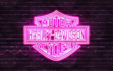 Download Wallpapers Harley Davidson Purple Logo 4k Purple Brickwall