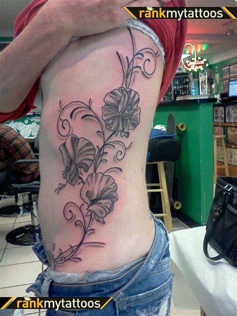 Amazing Sweet Pea Flower Women Ribs Tattoo Nsfw