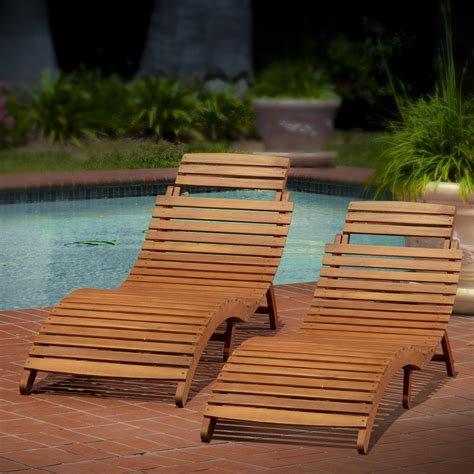Lorrance Wood Outdoor Chaise Lounge Set Of 2
