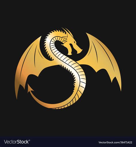 Golden Logo Winged Dragon Royalty Free Vector Image