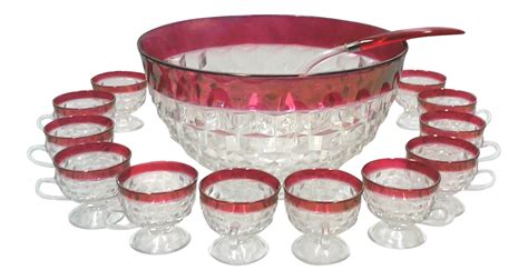 Returns made easy · top brands · make money when you sell Vintage Cranberry Glass Punch Bowl Set | Punch bowls ...