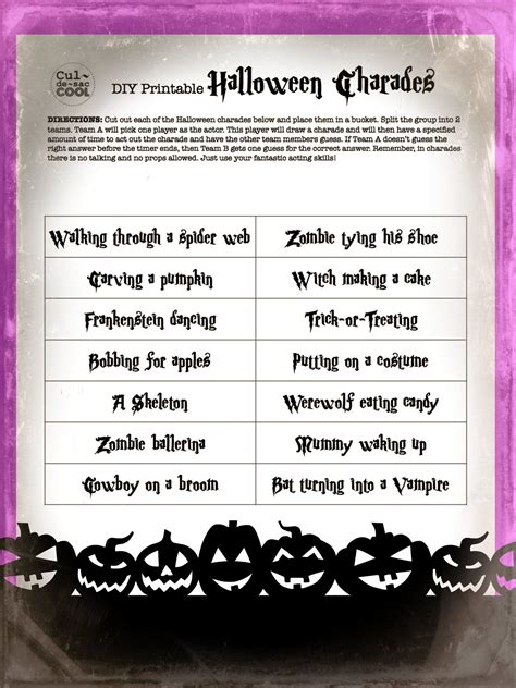 Free Printable Halloween Charades For Kids Tedy Printable Activities
