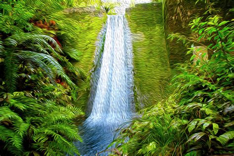 Jungle Waterfall Digital Art By Les Cunliffe Fine Art America