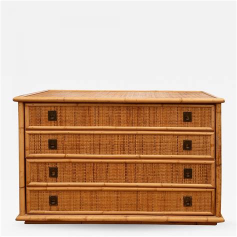 Pair Of Rattan Dressers With Brass Campaign Style Hardware