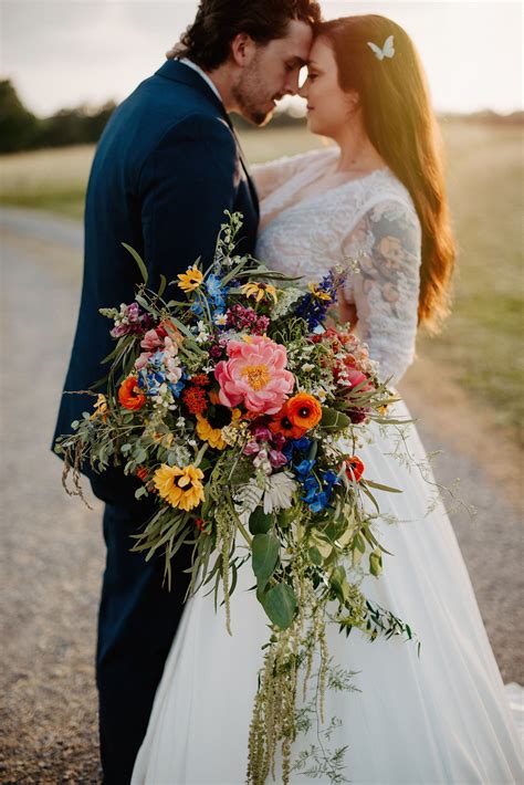 Wildflower Cascading Bouquet For A May Wedding In Tennessee Flowers By