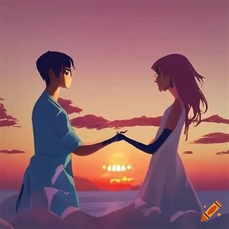 Couple Holding Hands Under A Beautiful Sunset