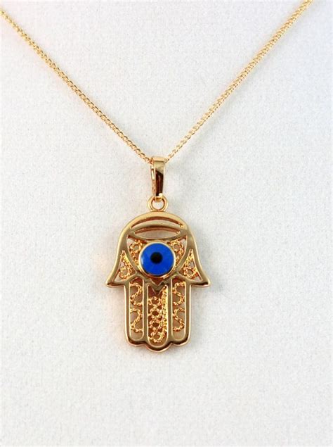 Hamsa Evil Eye Necklace 18kt Gold Filled Hand Of Fatima Womens Hamsa